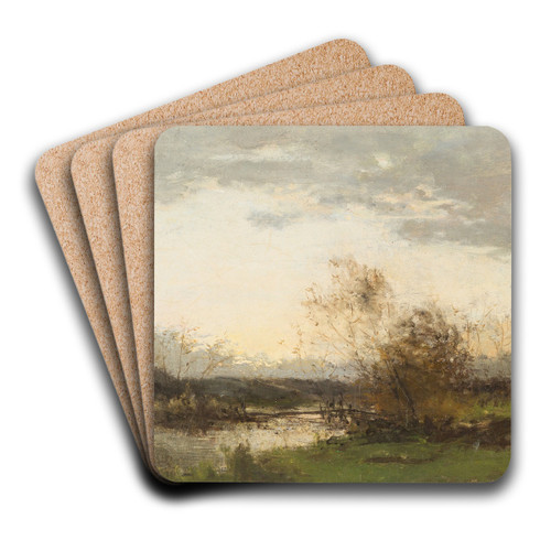 Dawn over river by Lon-Germain Pelouse Art Drink Coaster set Dawn over river by Lon-Germain Pelouse Art Drink Coaster set