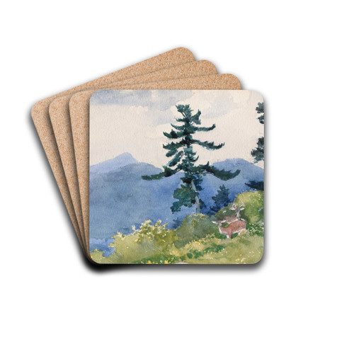 North Woods Club, Adirondacks (The Interrupted Tete-a-Tete) by Winslow Homer Drink Coasters - set of 4 North Woods Club, Adirondacks (The Interrupted Tete-a-Tete) by Winslow Homer Drink Coasters - set of 4