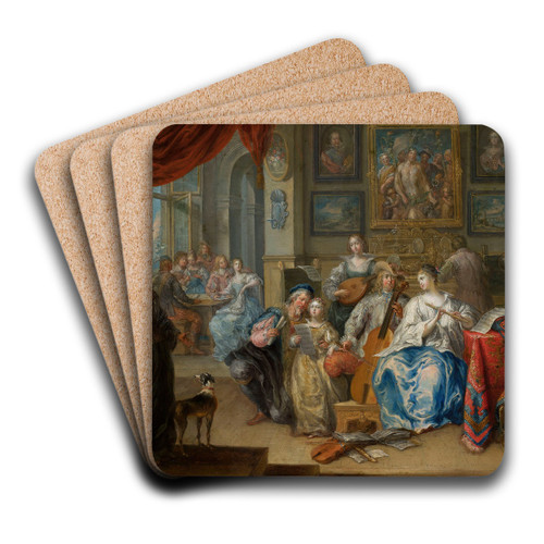 Interior with a concert and card players by Johann Georg Platzer Art Drink Coaster set