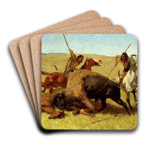 The Buffalo Hunt by Frederic Remington Art Drink Coaster set