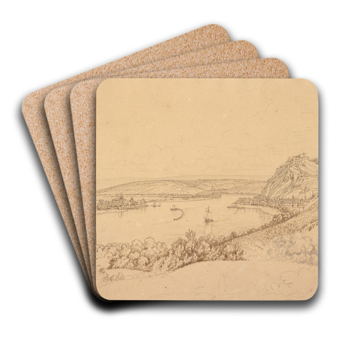 View of Koblenz with the Rhine and Fortress Ehrenbreitstein (recto); View of the Heidelberg Castle by Johann Adam Klein Art Drink Coaster set View of Koblenz with the Rhine and Fortress Ehrenbreitstein (recto); View of the Heidelberg Castle by Johann Adam Klein Art Drink Coaster set