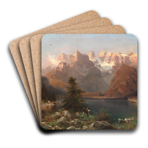 View of the Dolomites, Lago di Landro by Franz Richard Unterberger Art Drink Coaster set