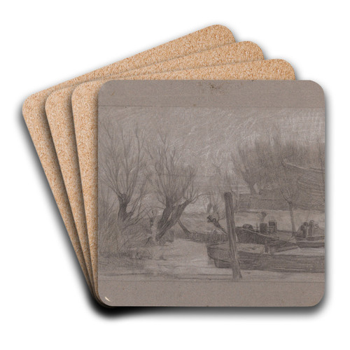 Schepen in een vaart bij knotwilgen by Jan Veth Art Drink Coaster set