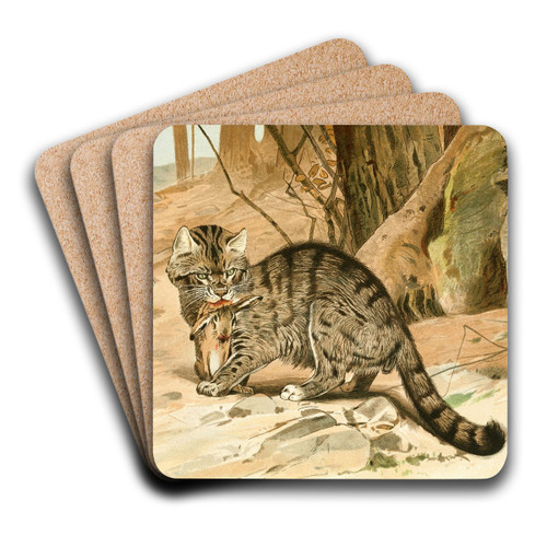 Wild Cat by Wilhelm Kuhnert Art Drink Coaster set Wild Cat by Wilhelm Kuhnert Art Drink Coaster set