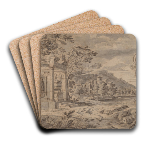 Antique Ruins along a Mountain Coast by Johann Franz Ermels Art Drink Coaster set
