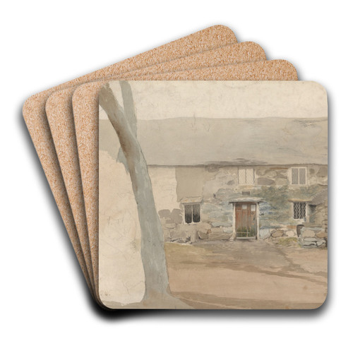 Cottages at Llanllyfni, North Wales by Cornelius Varley Art Drink Coaster set