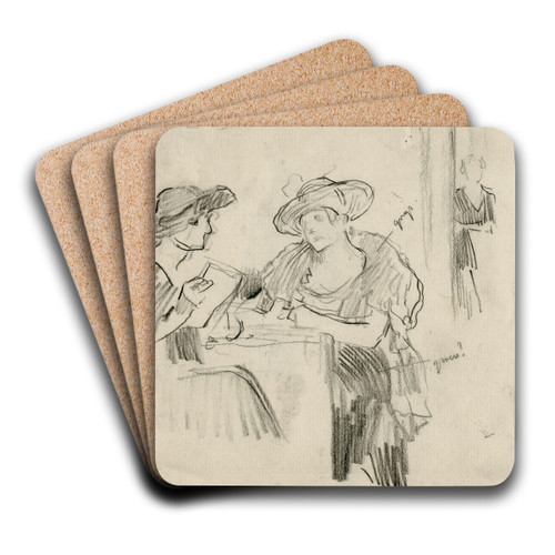 Dames in een caf by Nicolaas van der Waay Art Drink Coaster set
