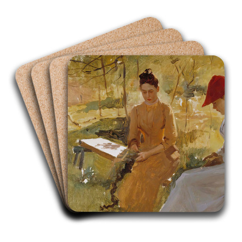 The Artist's Sisters Annie and Berta Binding Garlands by Albert Edelfelt Art Drink Coaster set