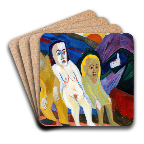 Drei Menschen in Landschaft by Hermann Scherer Art Drink Coaster set