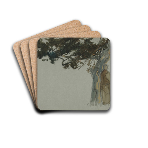 Figures standing beneath a tree by Edwin Austin Abbey Drink Coasters - set of 4