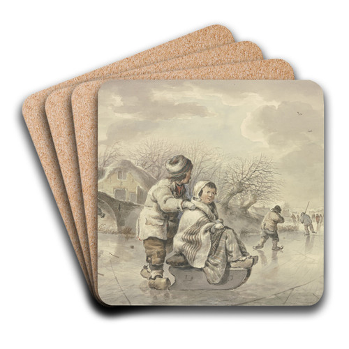 Winterlandschaft mit Schlittschuhlufern by Jacob van Strij Art Drink Coaster set