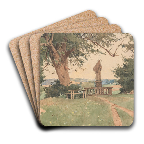 Landschaft mit Nepomuk-Statue by Eduard Zetsche Art Drink Coaster set
