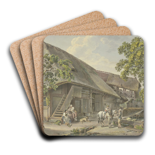 Schweizerhaus, am Brunnen Bauer mit einem Schimmel, auf dem ein Knabe reitet by Sigmund Freudenberger Art Drink Coaster set
