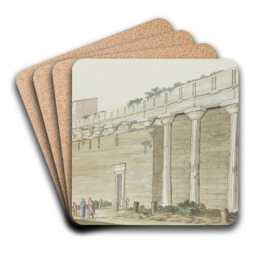 Gezicht op oude Minerva tempel op eiland Syracuse by Abraham-Louis-Rodolphe Ducros Art Drink Coaster set