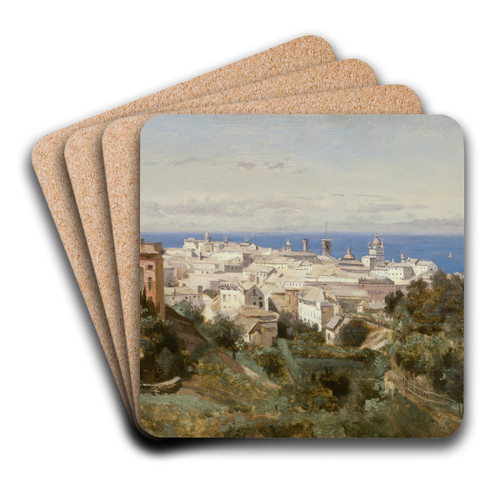 View of Genoa by Jean-Baptiste-Camille Corot Art Drink Coaster set