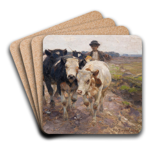 Hirte mit Jungrindern by Heinrich Von Zgel Art Drink Coaster set