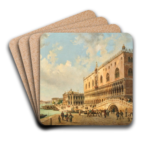 The Doges Palace, the Piazzetta and the Biblioteca in Venice, with Santa Maria della Salute beyond by Luigi Querena Art Drink Coaster set