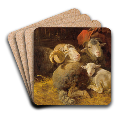Sheep in the stable by Anton Schrdl Art Drink Coaster set