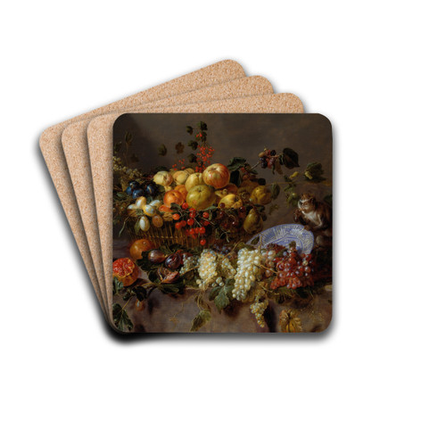 Still Life with Fruit and a Monkey eating Grapes by Adriaen van Utrecht Drink Coasters - set of 4