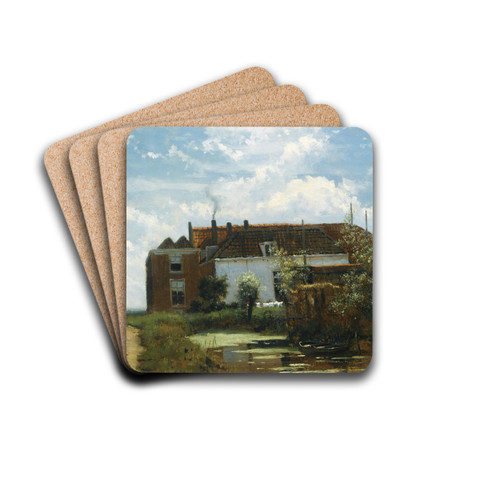 A FarmAlong A Canal In A Polder Landscape by Johan Hendrik Weissenbruch Drink Coasters - set of 4 A FarmAlong A Canal In A Polder Landscape by Johan Hendrik Weissenbruch Drink Coasters - set of 4