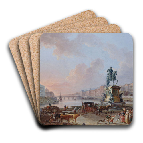 La Monnaie, le Pont Royal et le Louvre, vus du terre-plein du Pont-Neuf by Jean-Baptiste Lallemand Art Drink Coaster set