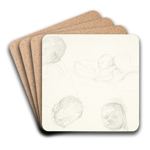 Fire studier af et barn, det ene i en vugge by Peter Hansen Art Drink Coaster set