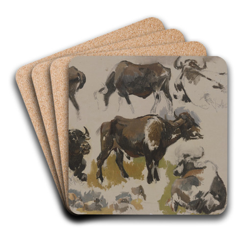 Buffalos and cattle by Johann Nepomuk Rauch Art Drink Coaster set Buffalos and cattle by Johann Nepomuk Rauch Art Drink Coaster set
