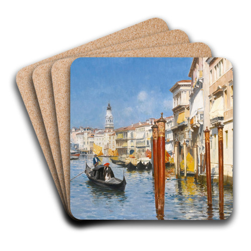 The Grand Canal With The Rialto Bridge, Venice by Rubens Santoro Art Drink Coaster set