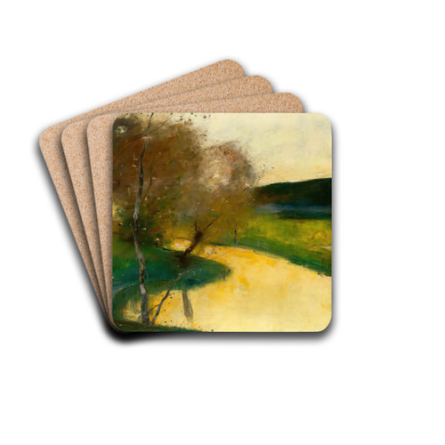 Herbstliche Bachlandschaft im Abendlicht, Thringen by Lesser Ury Drink Coasters - set of 4 Herbstliche Bachlandschaft im Abendlicht, Thringen by Lesser Ury Drink Coasters - set of 4