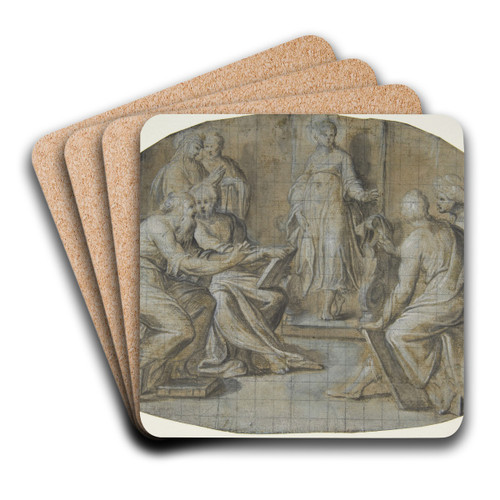 The Virgin and Saint Joseph find Jesus Disputing with the Doctors in the Temple by Camillo Procaccini Art Drink Coaster set