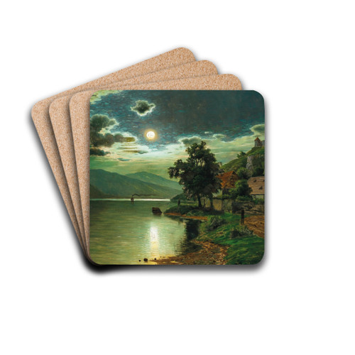 A Moonlit Night on a Lake by Fritz Chwala Drink Coasters - set of 4 A Moonlit Night on a Lake by Fritz Chwala Drink Coasters - set of 4