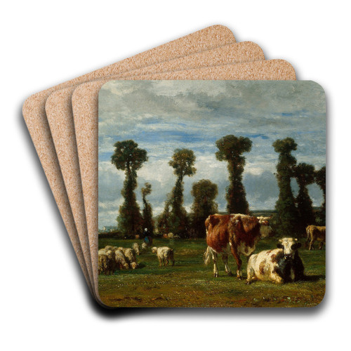 Pasture in Normandy by Constant Troyon Art Drink Coaster set