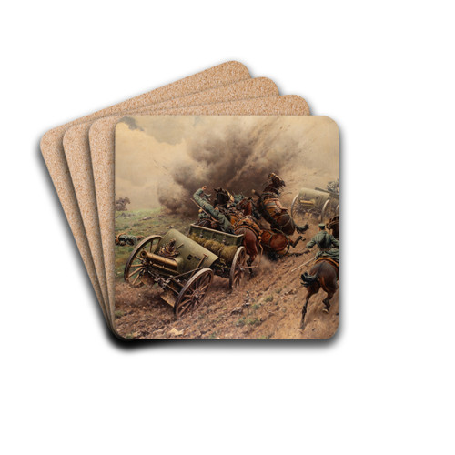 Field artillery under attack by Hugo Ungewitter Drink Coasters - set of 4 Field artillery under attack by Hugo Ungewitter Drink Coasters - set of 4