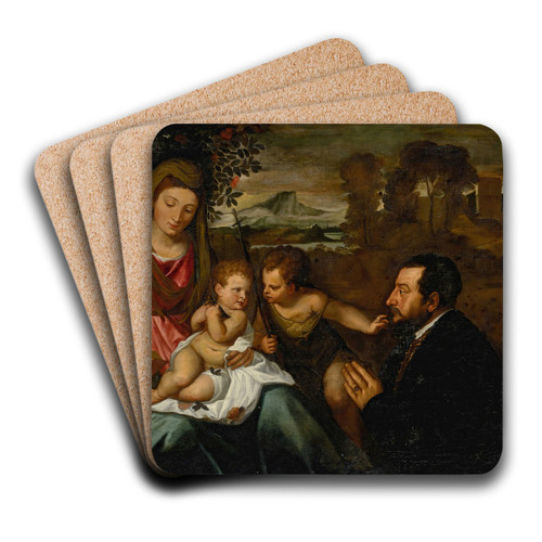 The Holy Family with Saint John the Baptist and a donor by Circle of Titian Art Drink Coaster set The Holy Family with Saint John the Baptist and a donor by Circle of Titian Art Drink Coaster set