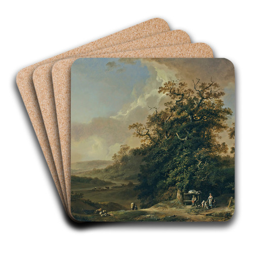 Landschaft Mit Reisenden An Einem Flussufer by Johann Heinrich West Art Drink Coaster set