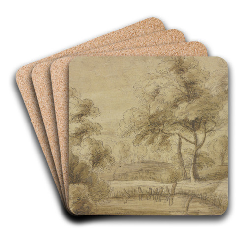 Waldpartie, vorne ein Wasser by Lodewijk de Vadder Art Drink Coaster set