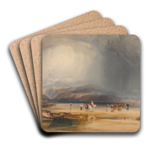 A View of Snowdon from the Sands of Traeth Mawr, taken at the Ford Between Pont Aberglaslyn and Tremadoc by Copley Fielding Art Drink Coaster set A View of Snowdon from the Sands of Traeth Mawr, taken at the Ford Between Pont Aberglaslyn and Tremadoc by Copley Fielding Art Drink Coaster set