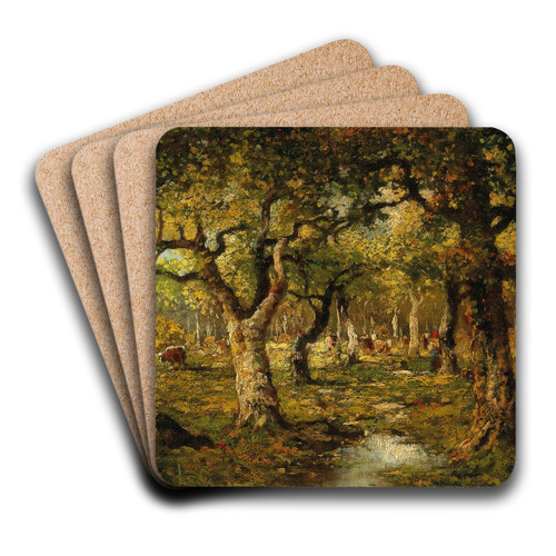 In the Forest of Barbizon by Adolf Kaufmann Art Drink Coaster set