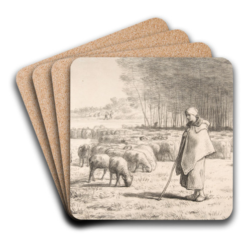 A Shepherdess with Her Flock by Jean-Franois Millet Art Drink Coaster set