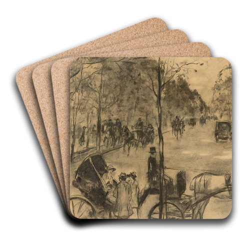 Allee im Tiergarten mit Kutschen by Lesser Ury Art Drink Coaster set