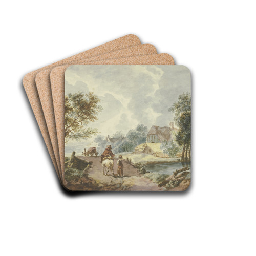 Baumreiche Landschaft, im Vordergrund ein Weg, der ber eine Brcke fhrt by Gottlieb Welt Drink Coasters - set of 4