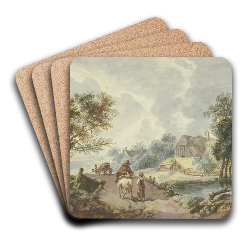 Baumreiche Landschaft, im Vordergrund ein Weg, der ber eine Brcke fhrt by Gottlieb Welt Art Drink Coaster set