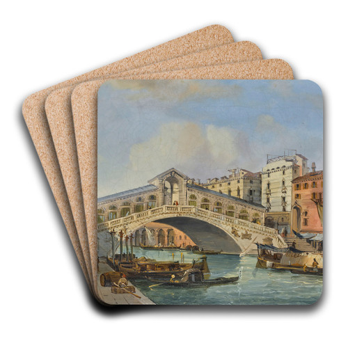 Venice, A View Of The Rialto Bridge From The South by Carlo Grubacs Art Drink Coaster set