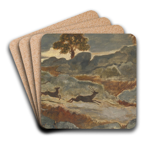 Stag and Doe in Flight by Antoine-Louis Barye Art Drink Coaster set Stag and Doe in Flight by Antoine-Louis Barye Art Drink Coaster set