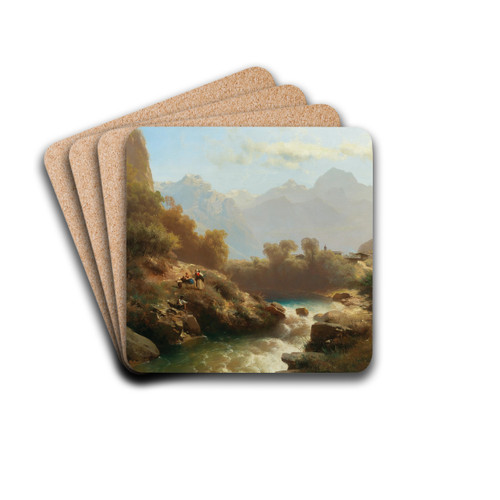 A view of Lofer and the Lofer Mountains by Leopold Heinrich Vscher Drink Coasters - set of 4