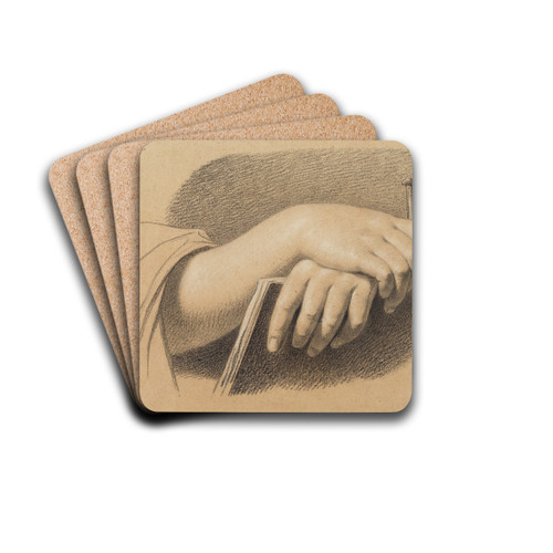 Die Hnde eines Zeichners mit Stift, ber dem Zeichenheft verschrnkt by Philipp Jakob Becker Drink Coasters - set of 4