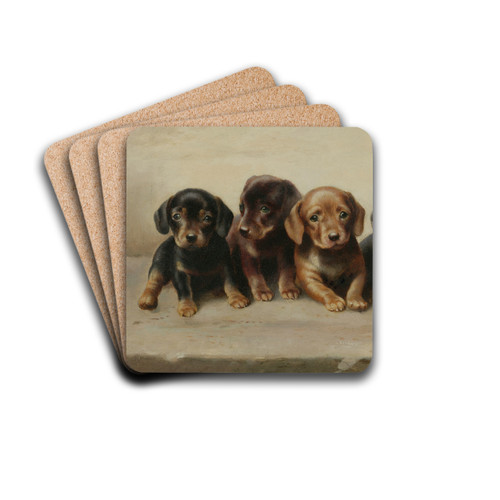 Four Dachshund puppies by Carl Reichert Drink Coasters - set of 4