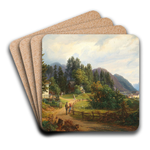A View Of Bad Ischl by Anton Schiffer Art Drink Coaster set