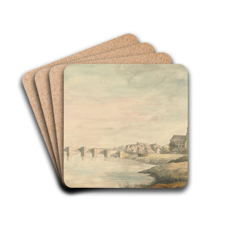 River Landscape with Bridge by Edward Francis Burney Drink Coasters - set of 4 River Landscape with Bridge by Edward Francis Burney Drink Coasters - set of 4