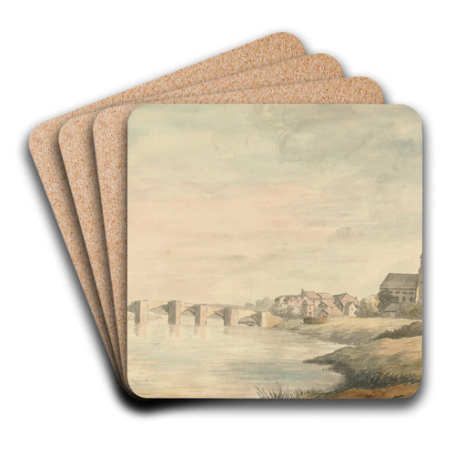 River Landscape with Bridge by Edward Francis Burney Art Drink Coaster set River Landscape with Bridge by Edward Francis Burney Art Drink Coaster set